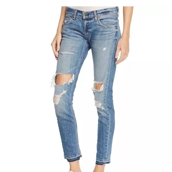 Rag & Bone Women’s 24 Dre Low Rise Slim Boyfriend Distressed Jeans - Picture 2 of 10